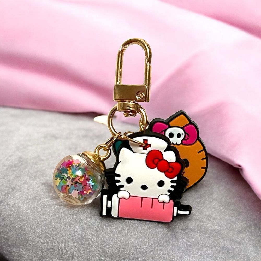 Hello Kitty Nurse Confetti Ball Gold Tone Bag Charm Zipper Pull